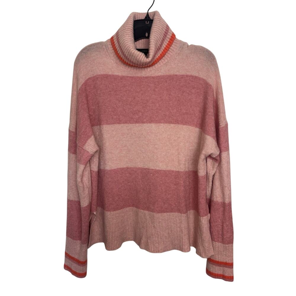 J Crew Supersoft Pink Striped Merino Wool Alpaca Blend Turtleneck Sweater M